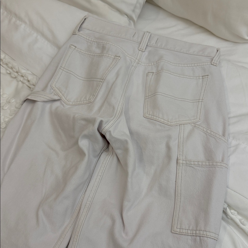 Abercrombie & Fitch Ecru Carpenter Jeans The Slouchy Jean MidRise Curve Love 25R - Picture 9 of 11